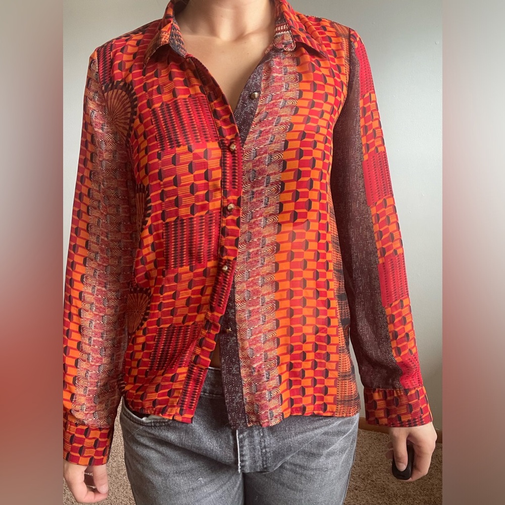 Sans Souci Aztec Long Sleeve Button Down, Medium